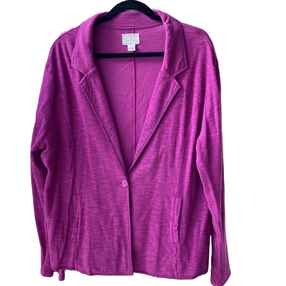 🦄Caslon Nordstrom Cotton Knit One-Button Unlined Soft Casual Blazer Fuchsia XXL